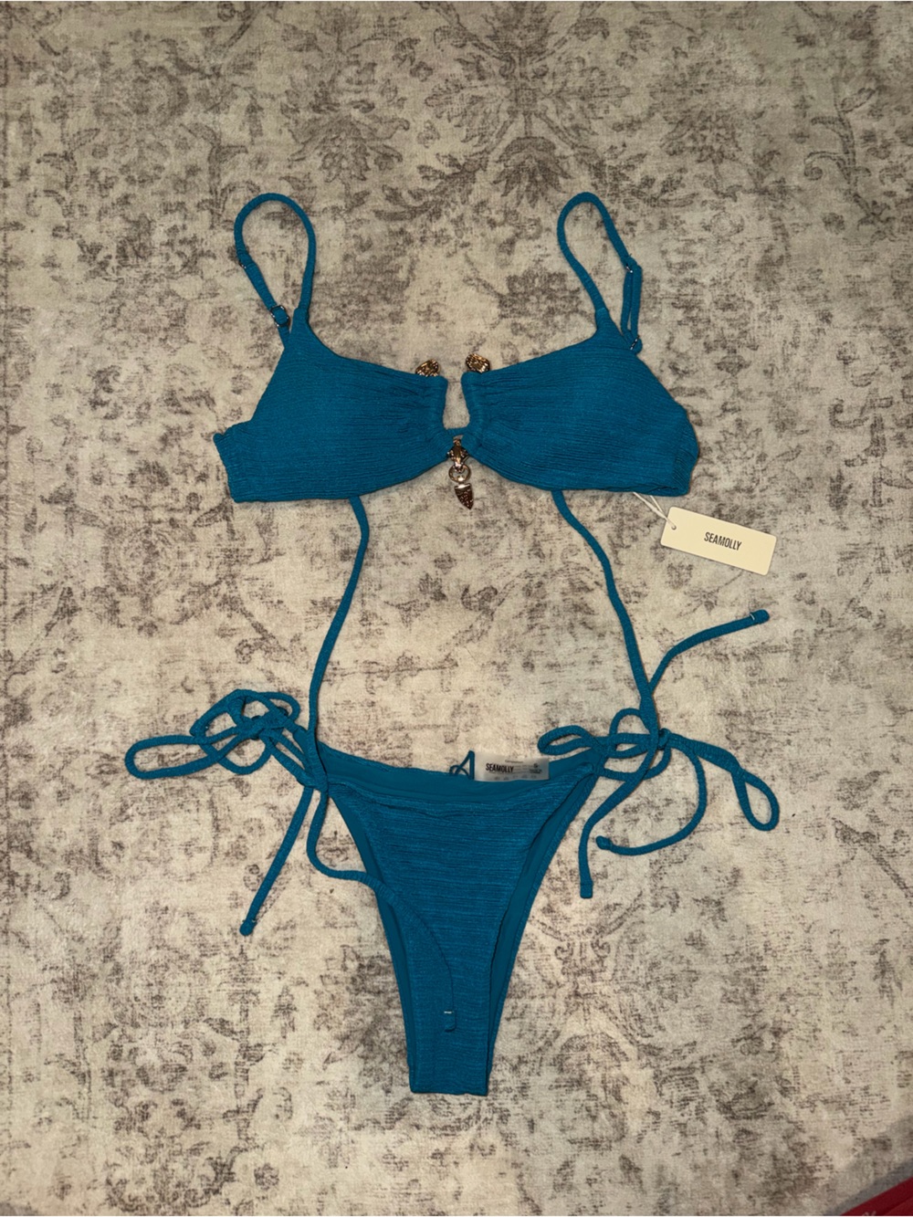 Seamolly Textured Metal Ring Decor Bikini Set